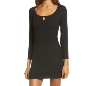 New Reformation Jeans Elias Rib Long Sleeve Mini Dress (Black) Size Large